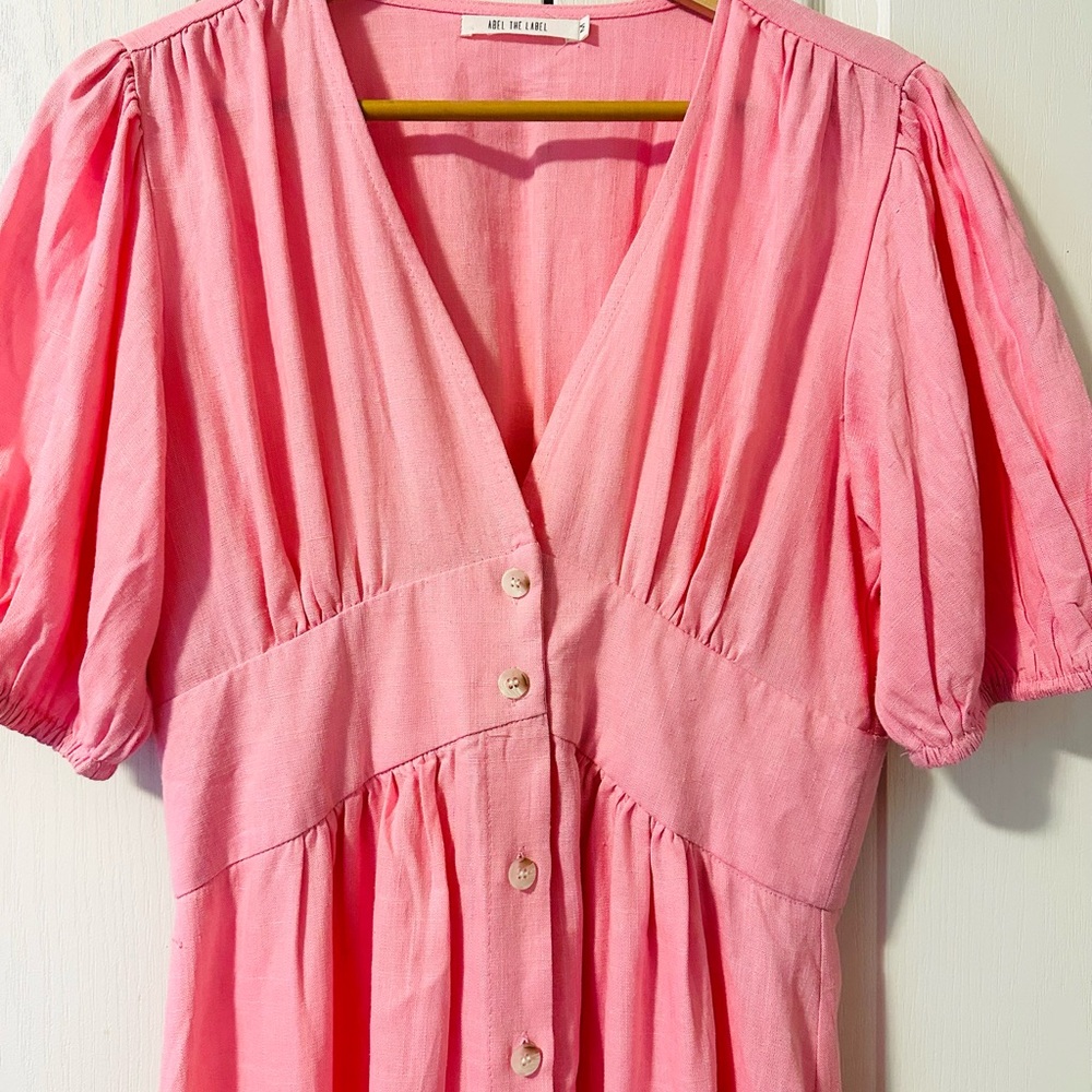 Abel The Label Pink Linen Blend Midi Dress, M